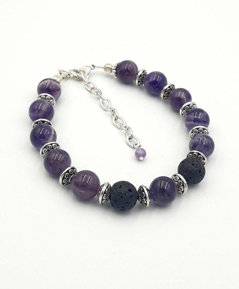 Lava Bead Bracelet Meditation Jewelry Gift, Aroma Diffuser Jewelry Amethyst Aromatherapy Bracelet Essential Oil Diffuser Healing Stones