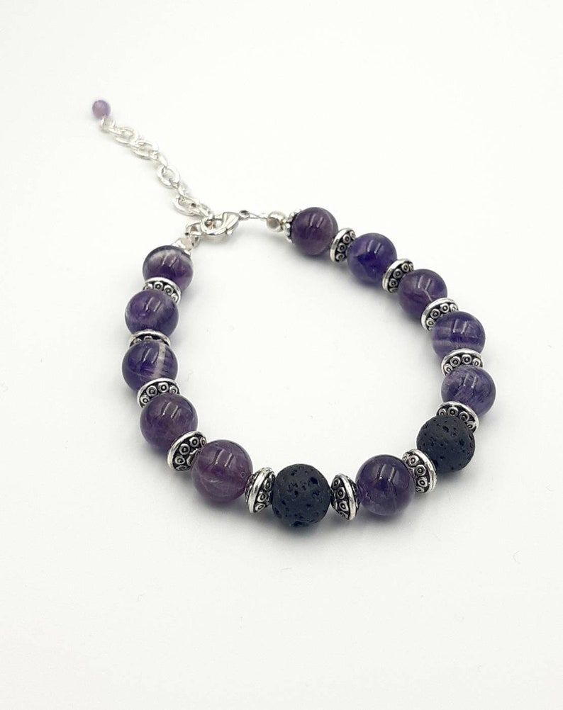 Lava Bead Bracelet Meditation Jewelry Gift, Aroma Diffuser Jewelry Amethyst Aromatherapy Bracelet Essential Oil Diffuser Healing Stones