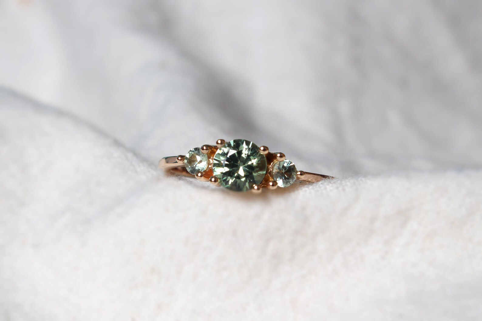 Sage Green Sapphire Engagement Ring, Pale Green Sapphire Ring, Rose