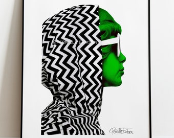 Groovy Scandinavian space age art poster in 60s / 70s psychedelic funky vintage green. Perfect for your gallery wall or as a gift.