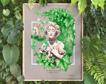Highgate Art Poster Print of Highgate Cemetery near Hampstead Heath in North London N6, Ivy Wall Decor, Gothic Victorian Aesthetic