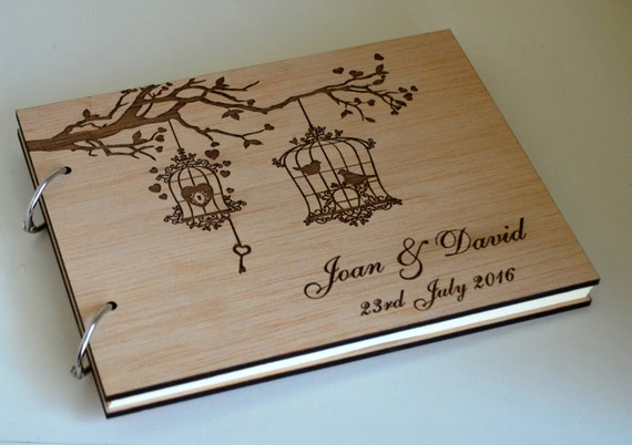 Cage à Oiseaux Livre Mr Mme Guest Book Livre Dor De Mariage En Bois Personnalisés Album Photo Bois Gravé Livre Dor