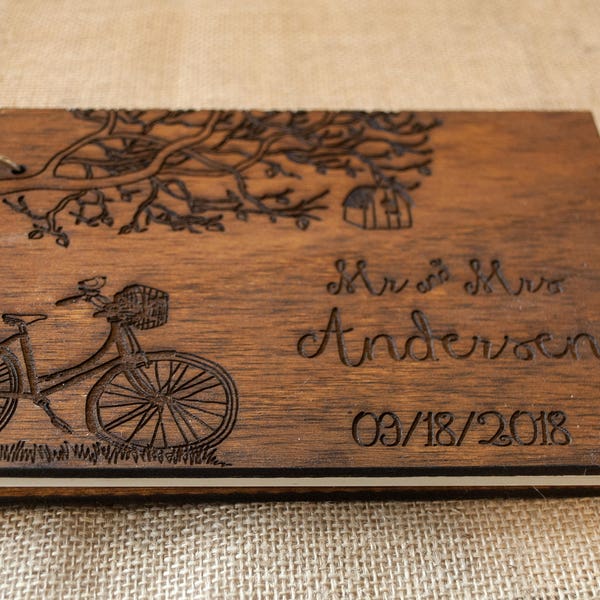 bike wedding guest book, wedding album, romantic guest book, wood guestbook, wooden guest book, photo album, wood photo book, rustic wedding