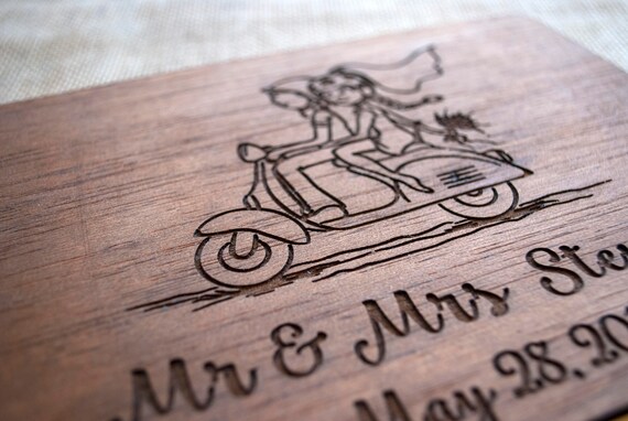 vespa guest book wood wedding guest book couple riding a vespa wood album