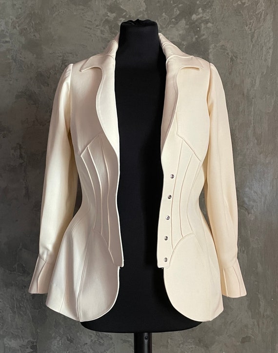 Veste équestre Vintage En Laine Marron THIERRY MUGLER - Taille 40 - Style Robe-veste