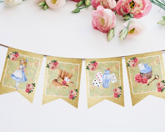 Alice In Wonderland Bunting Mad Hatter Tea Party Printable Etsy