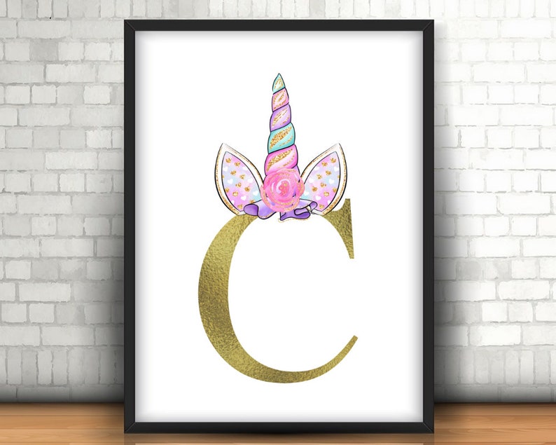 unicorn wall art letter c download printable toddler room etsy