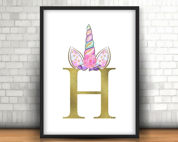 unicorn wall art letter h download printable toddler room etsy