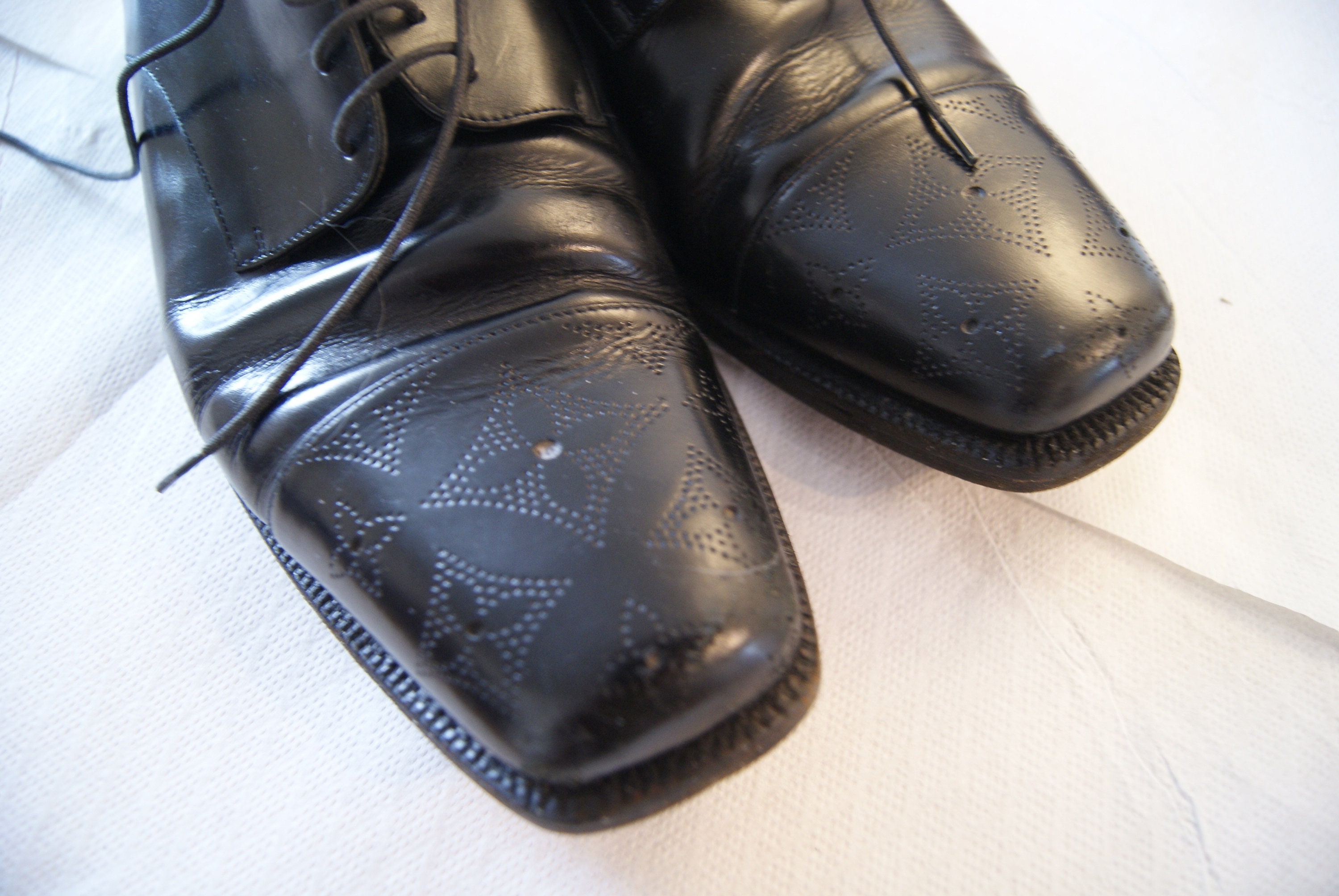 Vintage Louis Vuitton Classic Shoes Size 8 1/2 Black Leather Men Shoes