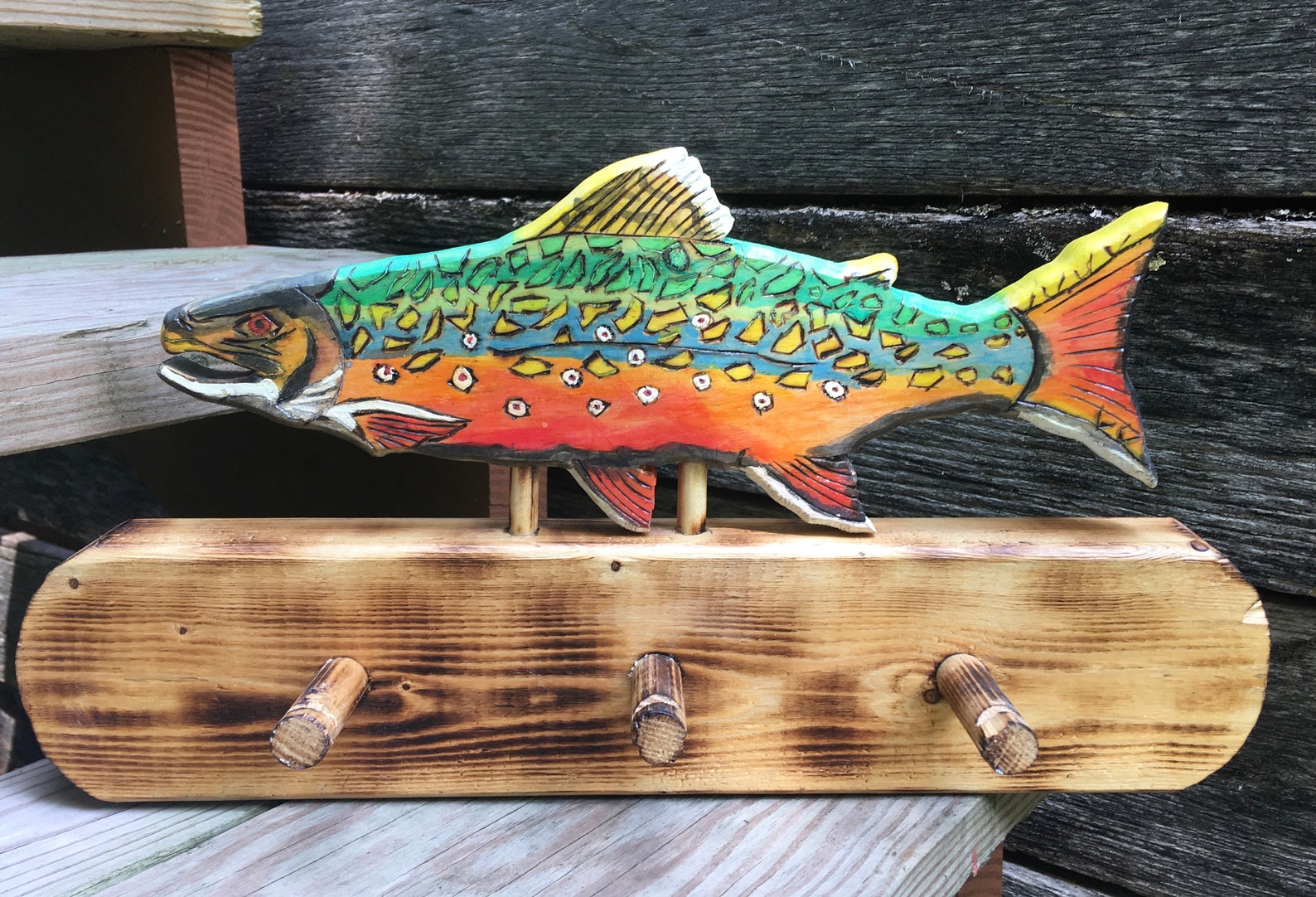 Rainbow Trout Wooden Wall Art Peg Hook Trout Fish Wall Etsy