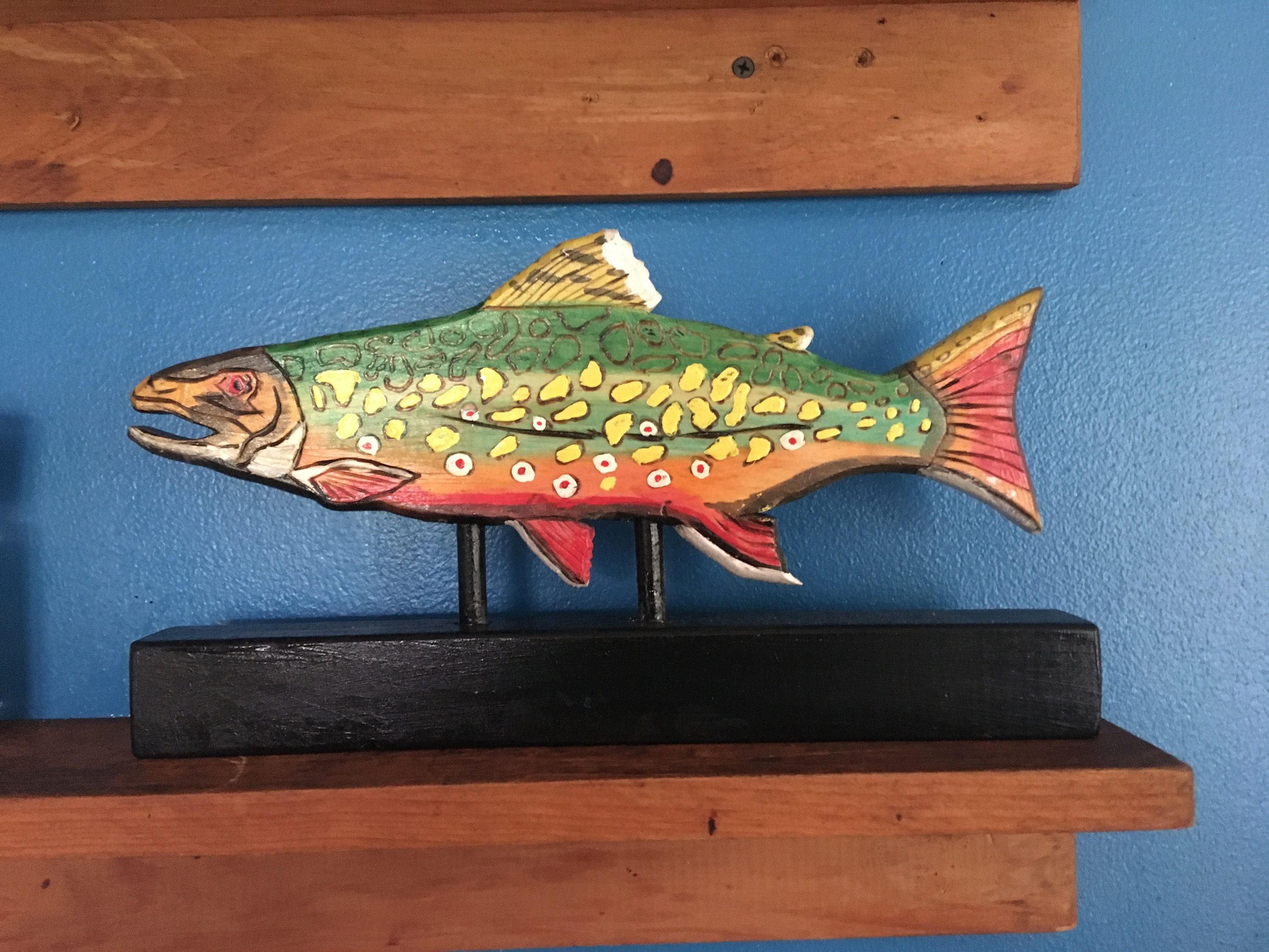 Trophy Fish Trout Fish Wooden Shelf Sitter Fishing Decor
