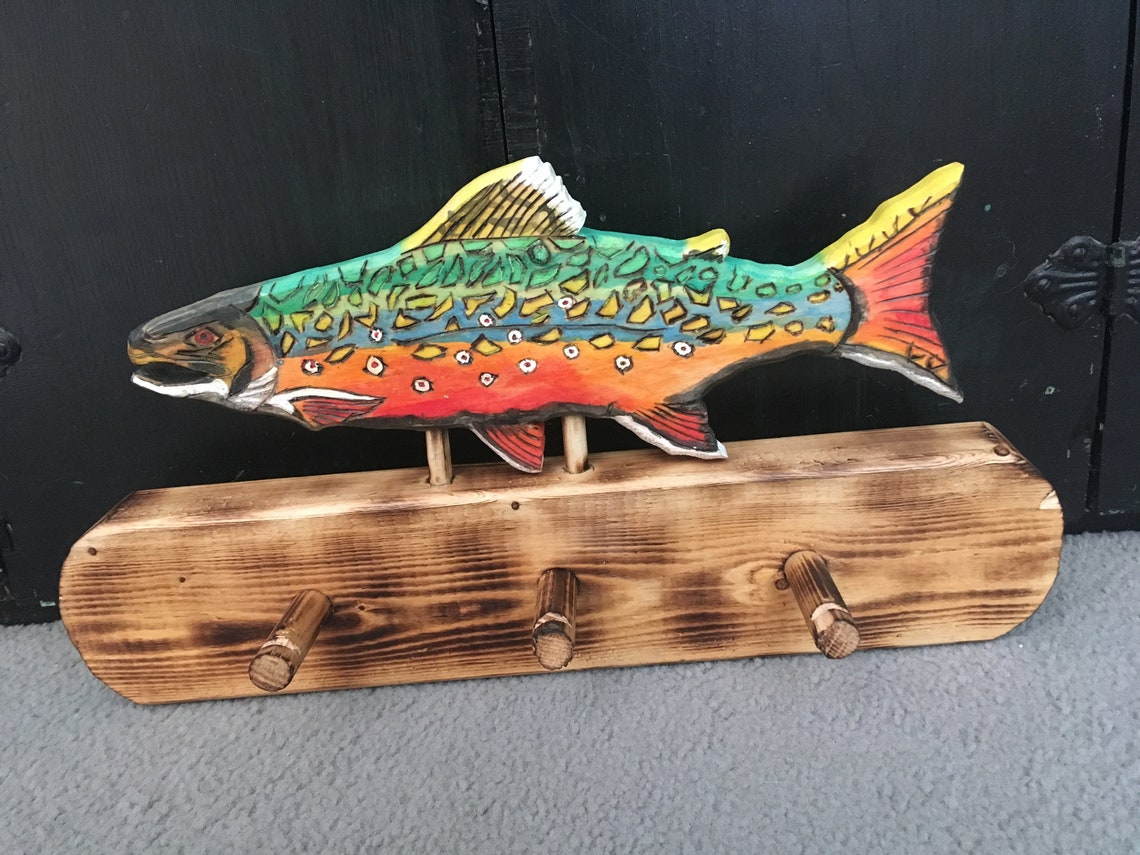 Rainbow Trout Wooden Wall Art Peg Hook Trout Fish Wall Etsy