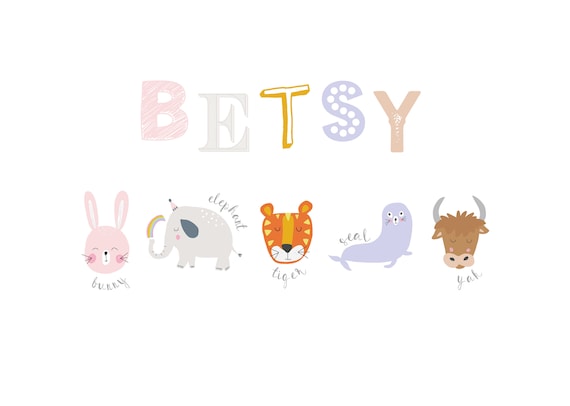 Children S Animal Name Alphabet Print Bedroom Nursery Etsy