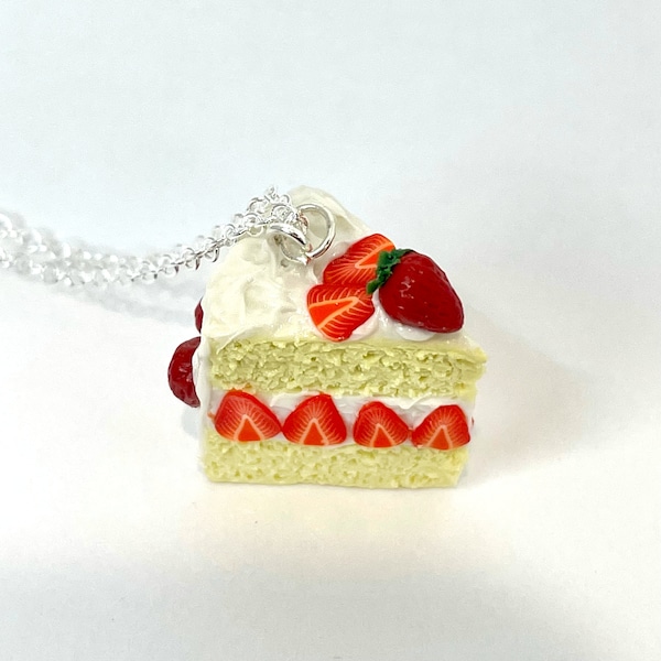 Gâteau éponge Victoria en pâte polymère avec fraises | Boucles d'oreilles, collier, porte-clés