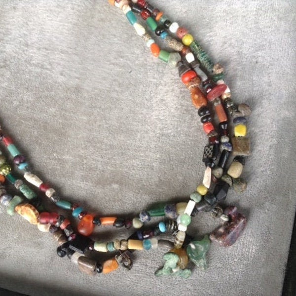 West AFrican Mali rare tiny beads necklace. ANTIQUE,Rare,beads,coral,clay,stone,glass,prescious beads. bronze/stone amulets. Boho jewelry.