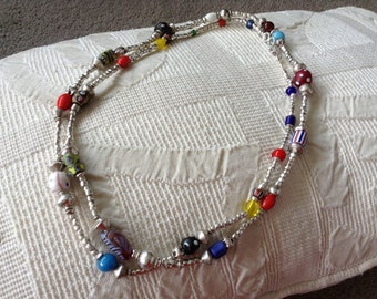 Ethiopian Rare antique silver 830/1000 Jimma Beads and old/antique glass trade beads. Worn short  or long Channel type. Ethnic fashion wear.