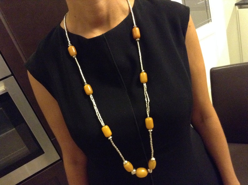 Ethiopian Antique Silver Jimma Beads and Yellow Ethnic Beads