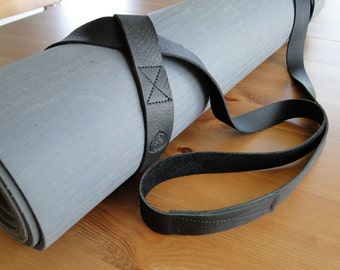 Leather Yoga Mat Strap - Black