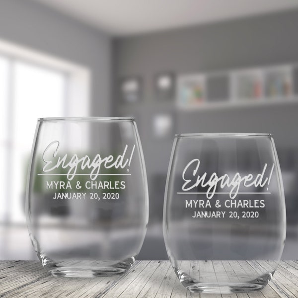 Personalized Engaged  Stemless Wine Glasses | Proposal Wine Glasses | Custom Engagement Gift |  Gift for Couple | Bride to Be