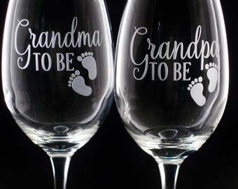 Grandparent Gifts Grandma Grandpa To Be Pregnancy Reveal Wine Glass Set | Pregnancy Reveal Gift | Grandparent Reveal Wine Glasses