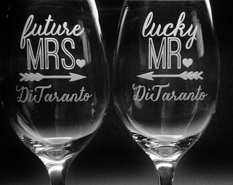 Future MRS and Lucky MR Engagement Gifts for Couple | Personalized Engagement Glasses | Bridal Shower Gift | Engagement Party Glasses