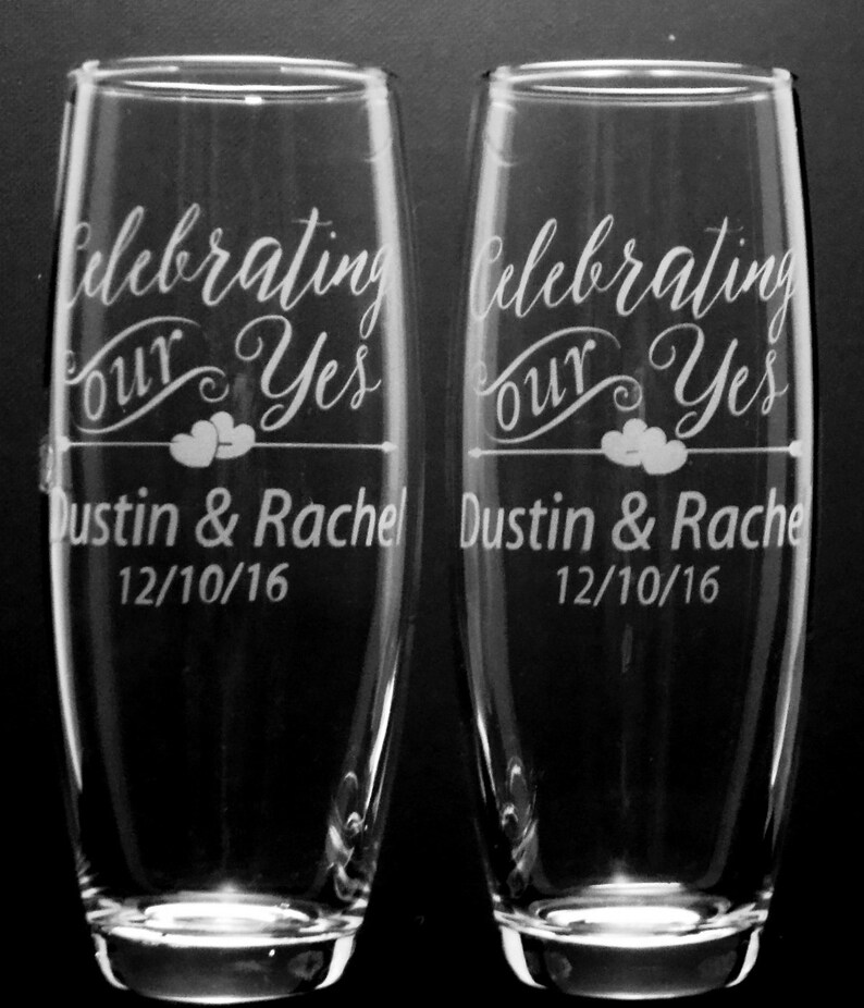 Celebrating Our Yes Personalized Stemless Champagne Flutes Etsy