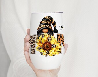 17 oz stemless wine tumbler | Mom Leopard Gnome Stainless Steel Wine Tumbler | Mother's Day Gift | Birthday Wine Tumbler