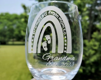 Custom Grandma Wine Glass | New Grandmother Gift | Promoted to Grandma Stemless Wine Glass | New Grandma Surprise | Grandmother Wine Glass