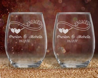 Engagement Gifts for Couple Personalized Set of Wine Glasses | Engaged Couple Gift | Infinity Wine Glasses | Couple Engagement Gift