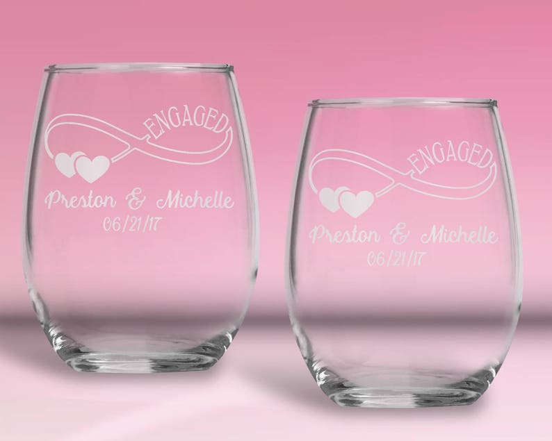 Engagement Gifts for Couple Personalized Set of Wine Glasses | Engaged Couple Gift | Infinity Wine Glasses | Couple Engagement Gift image 5