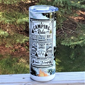 Camping Rules 20 oz Travel Tumbler | Camp Tumbler | Outdoor Gifts | Camping Gift | Campsite Cup | Camper Travel Cup
