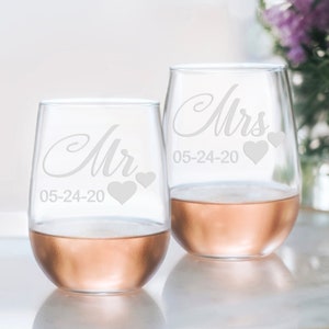 Mr and Mrs Stemless Wine glass set, Mr and Mrs, Wedding glasses, Wedding Wine glasses, Mr and Mrs Gift, Mr Mrs glasses, couples wedding gift