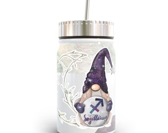 17 oz Sagittarius Purple Birthday Gnome Mason Jar | Sagittarius Gnome Tumbler | Birthday Gift for her | Sagittarius Gift | Zodiac Gnome