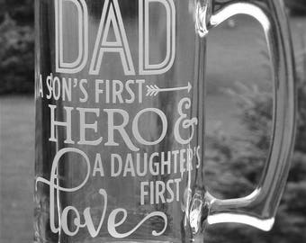 Large Beer Stein for Dad Gift | Hero Dad Christmas Gift | Dad Birthday | Son and Daughter Gift for Father  | Dad Hero | Father's Day | Daddy