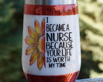 Nurse Theme 16 oz red glitter and mica wine tumbler | Nurse Tumbler | Nurse Graduation Gift | Gift for her | Wine Lover | Stainless Steel