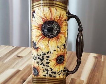 Sunflower skinny tumbler with handle, Glitter tumbler, Gift for Mom, Gift for Her, Mother's Day Idea, Sunflower Lover, Floral Sunflower Cup