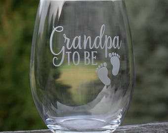Grandparent Gifts Grandpa To Be Pregnancy Reveal Stem Less Wine Glass Set | Grandpa Surprise | Grandfather Wine Glasses