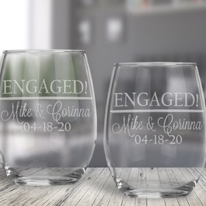 Personalized Engaged Couple Wine Glasses | Proposal Wine Glasses | Custom Engagement Gift | stemless wine glasses | Gift for Couple