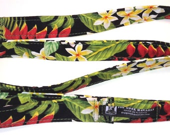 Hawaiian Fabric Over Webbing Dog Leashes--"Patterns Match Our Custom Collars" Hand Made in Hawaii with Aloha