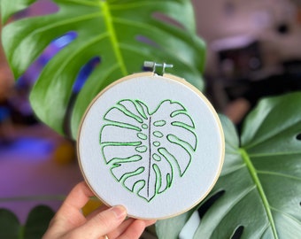 Monstera plant handmade embroidery gift