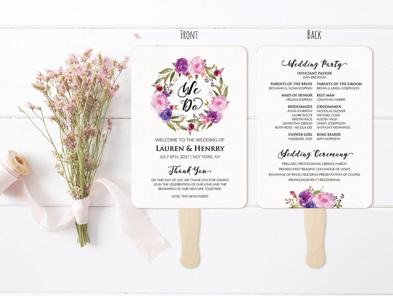 5x7 Lavender Wedding Program Fan Template Printable Etsy