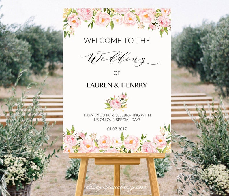Printable Wedding Welcome Sign Templates Peony Wedding Sign | Etsy