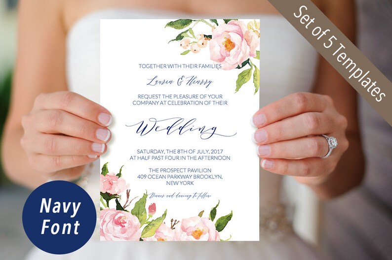 Rustic Floral Wedding Suite Set of 5 Printable Peony Wedding Invites Wedding Invitation Templates Editable PDF Instant Download #118