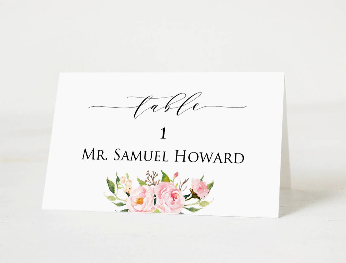 Wedding Place Cards Template, Printable Head Table Place Card, Elegant  Peony Printable, Floral Wedding Table Number Name, Download PDF #24 Within Table Place Card Template Free Download