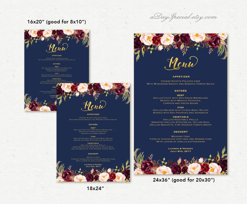 Printable Gold Navy Wedding Menu Board Template Editable Etsy