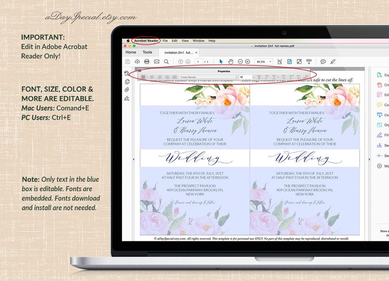 Rustic Floral Wedding Suite Set of 5 Printable Peony Wedding Invites Wedding Invitation Templates Editable PDF Instant Download #118