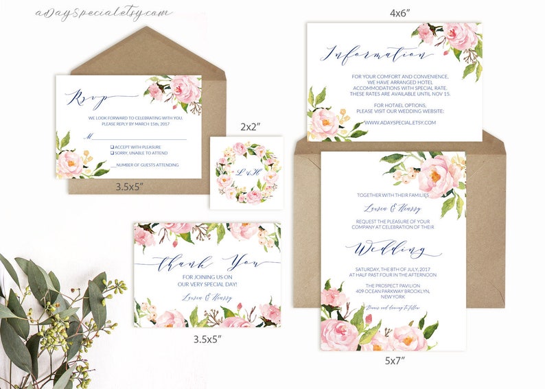 Rustic Floral Wedding Suite Set of 5 Printable Peony Wedding Invites Wedding Invitation Templates Editable PDF Instant Download #118