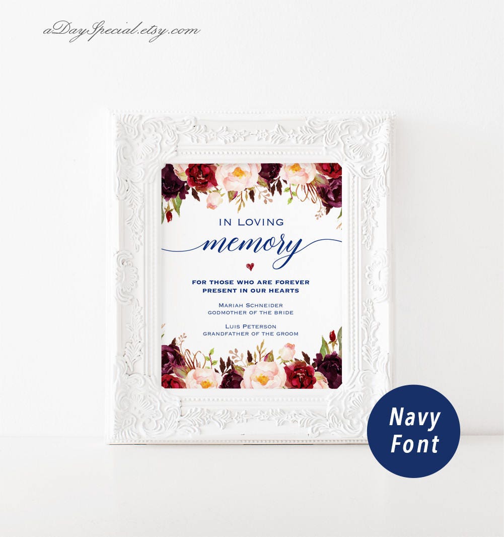 Printable in Loving Memory Sign Template Navy Memorial Table | Etsy