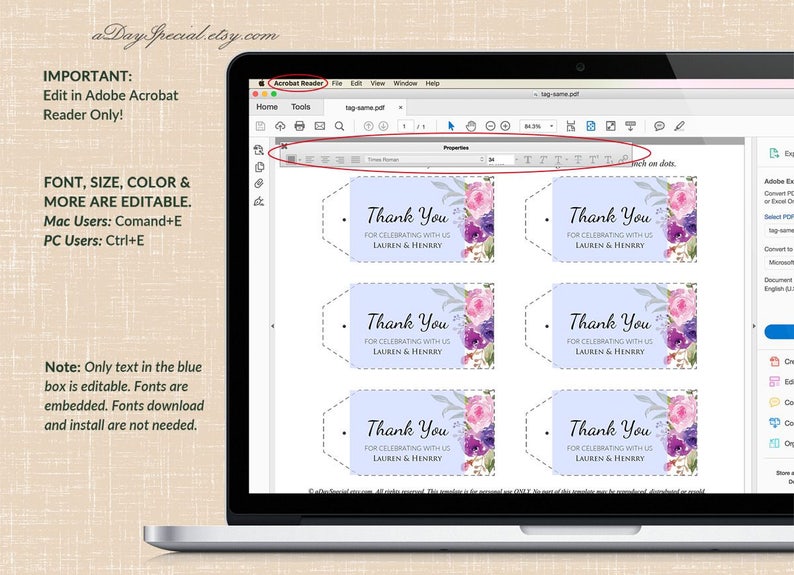 Lavender Floral Gift Tag Template Printable Purple Lilac | Etsy