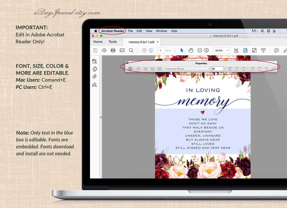 Printable in Loving Memory Sign Template Navy Memorial Table | Etsy
